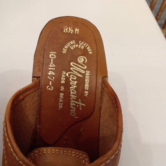 Marrantino Leather Clogs Lace Up Wooden High Heels 70s VTG Brazil Made 8.5 Shoes - Picture 3 of 6